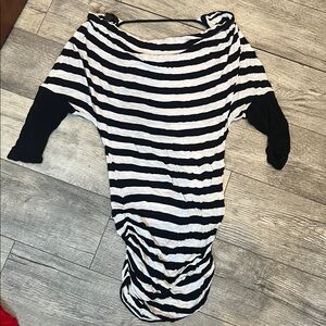 Victoria Secret Womens Small Black and White Striped Shirt Dress 3/4 Sleeves